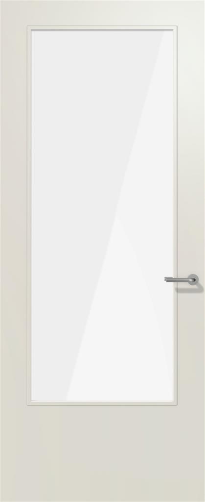 Boarddeur 830x2015 mm opdek rein wit links grootglas met blank gelaagd glas Nemef slotgat